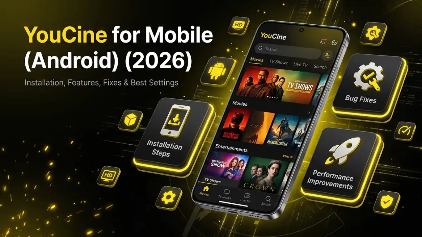 Youcine APK instalado em celular Android 2026
