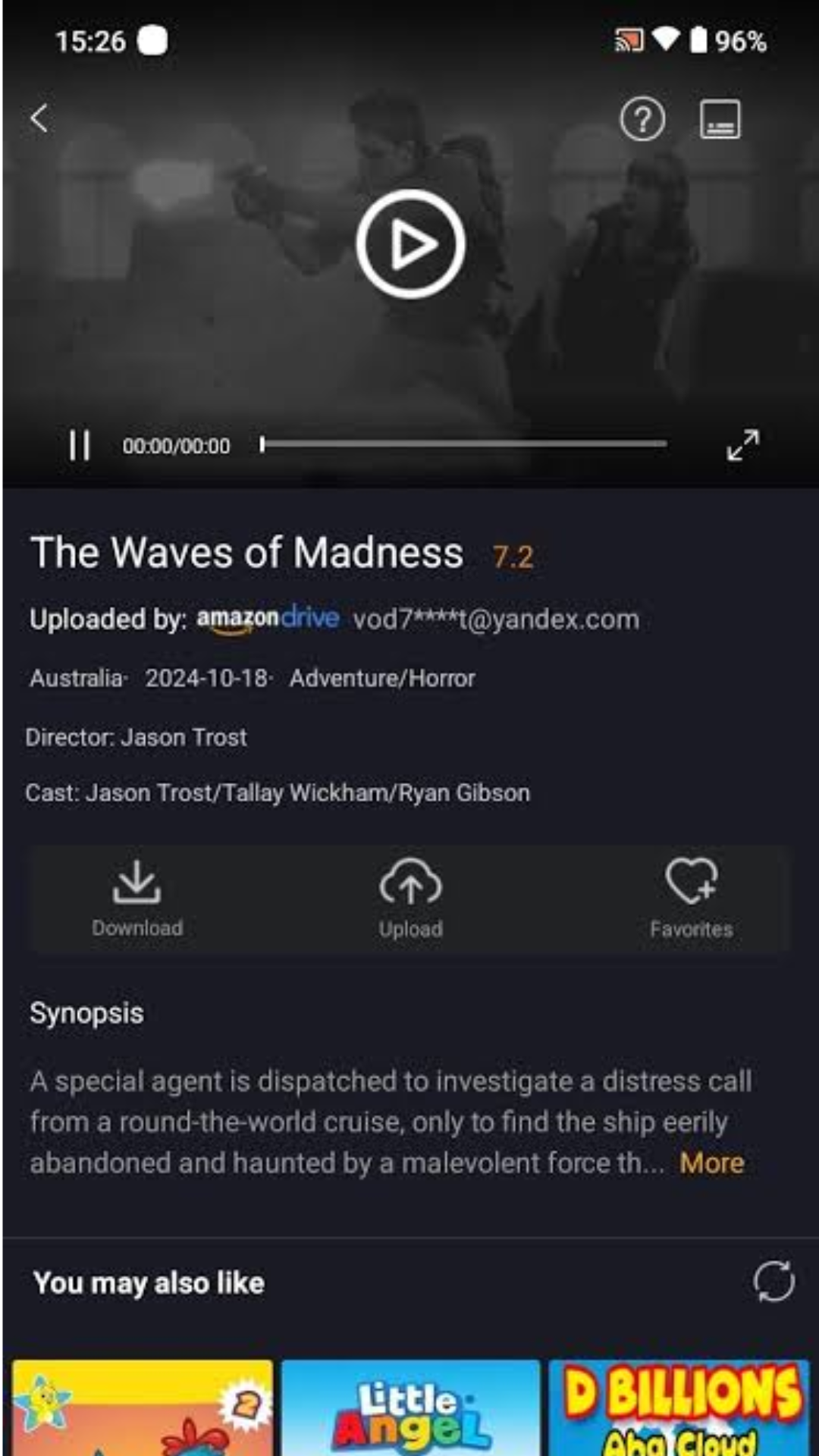 Youcine APK página de detalhes do filme com player