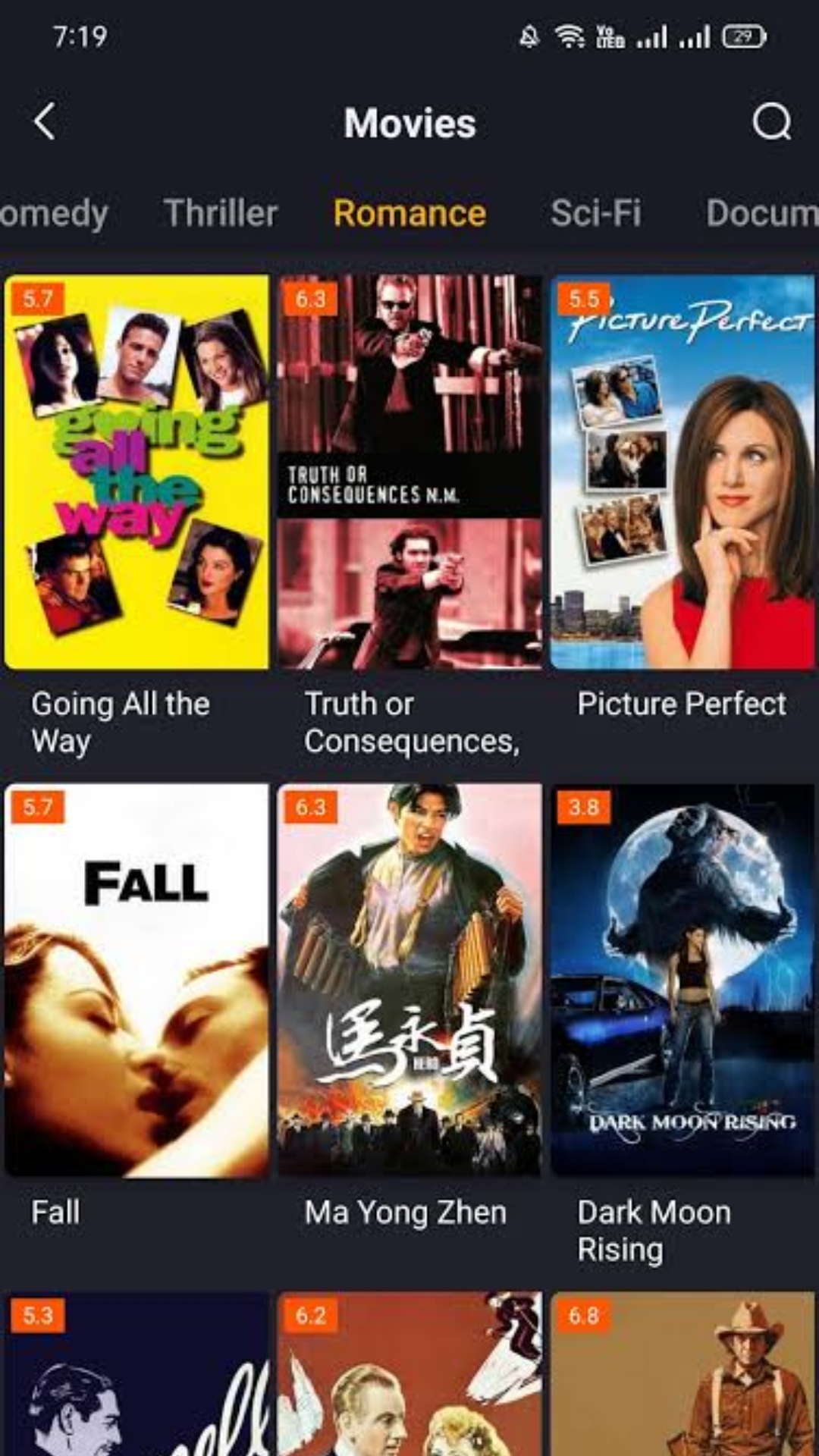 Grade de filmes no Youcine Mod APK