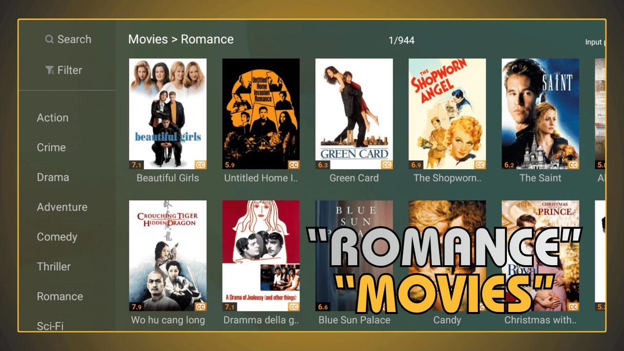 Filmes de romance para assistir online no Youcine APK gratis