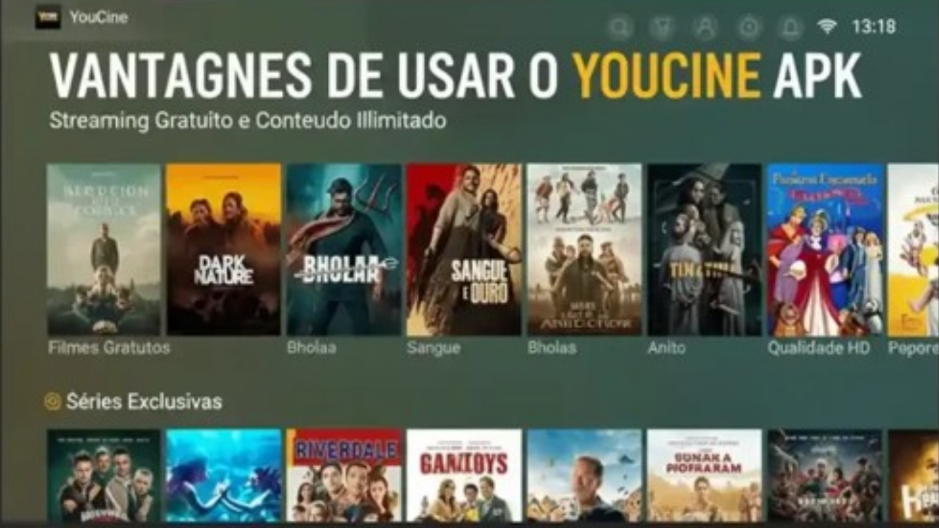 Youcine APK rodando em Smart TV com vantagens destacadas